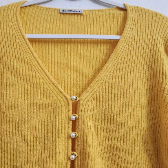 Nomadico Sweater Womens Yellow Pearl‎ Buttons Pure Mongolian Cashmere One Size - Picture 6 of 9
